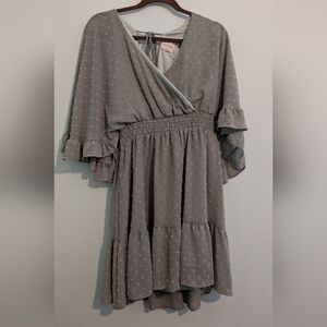 Sage Green Dress with Ruffle Sleeves